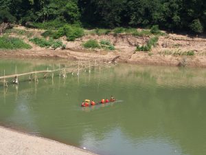 Bamboo bridge - only available during dry season. Rebuilt every year by a local family