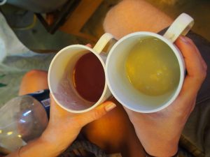 A sweet corn soup for breakfast with bread