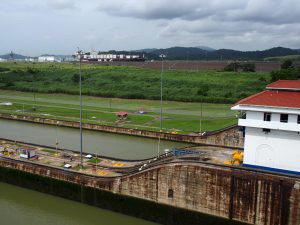 Expanded canal, unfortunately only seen from far, with a huge ship